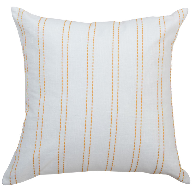 100% Cotton Filled Throw Pillow, Polyester, White/Yellow Striped