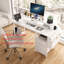 Bureau de 47,3 po avec prise de courant, 2 supports pour écran, 2 tiroirs, pochettes latérales, facile à assembler, stabilité de la structure réversible, utilisation comme bureau à domicile, bureau d'ordinateur, table de jeu-110644358
