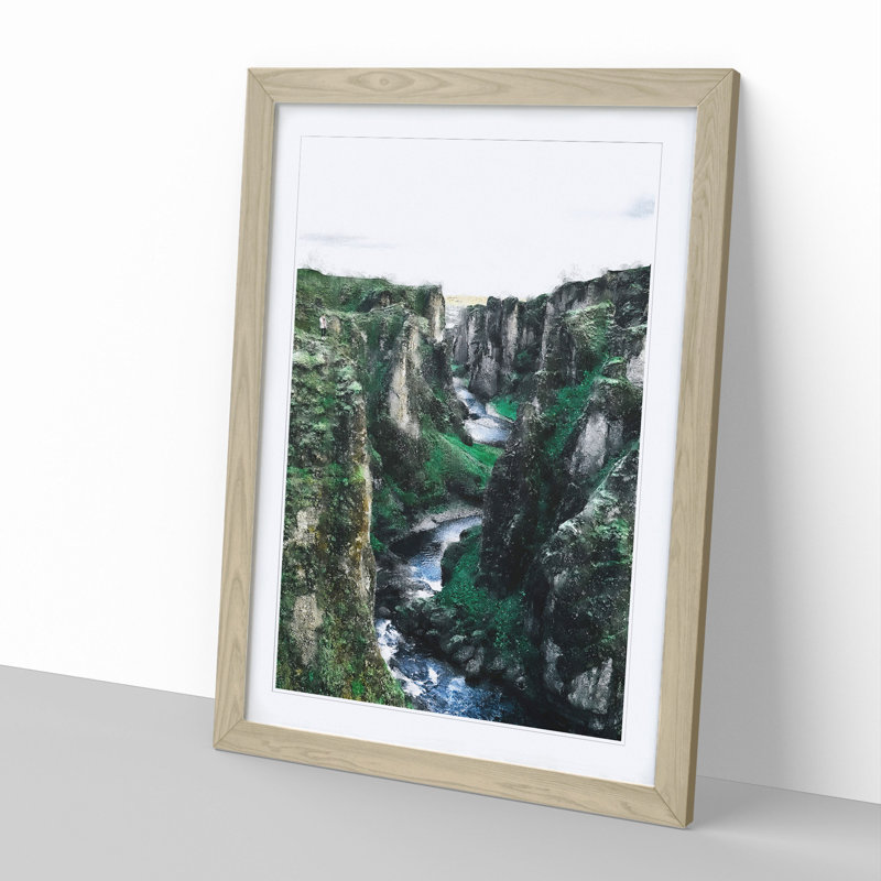 Mountain Canyon in Iceland - Picture Frame Painting, 36cm H x 27cm W x 2cm D, Oak Framed
