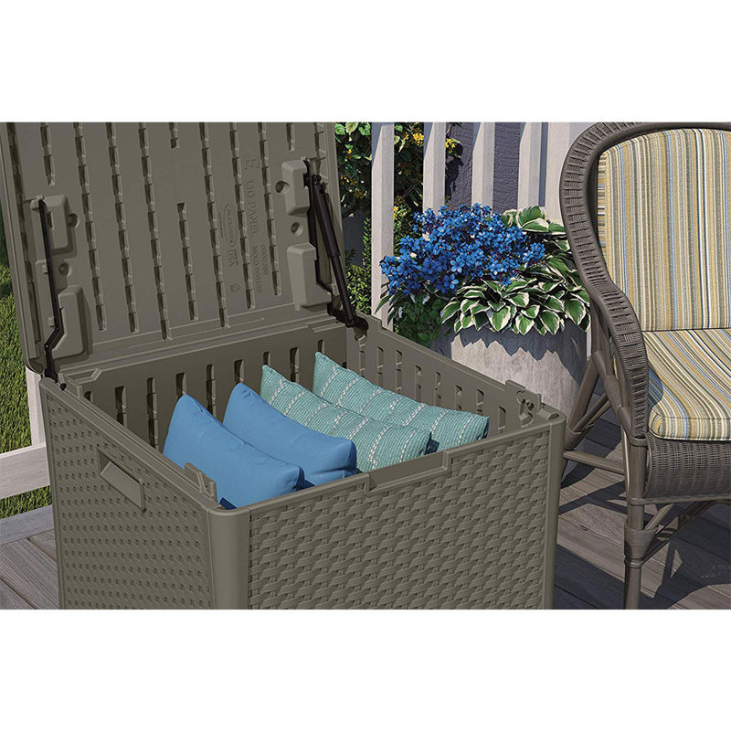 Gray Wicker Resin Lockable Outdoor Deck Storage Box