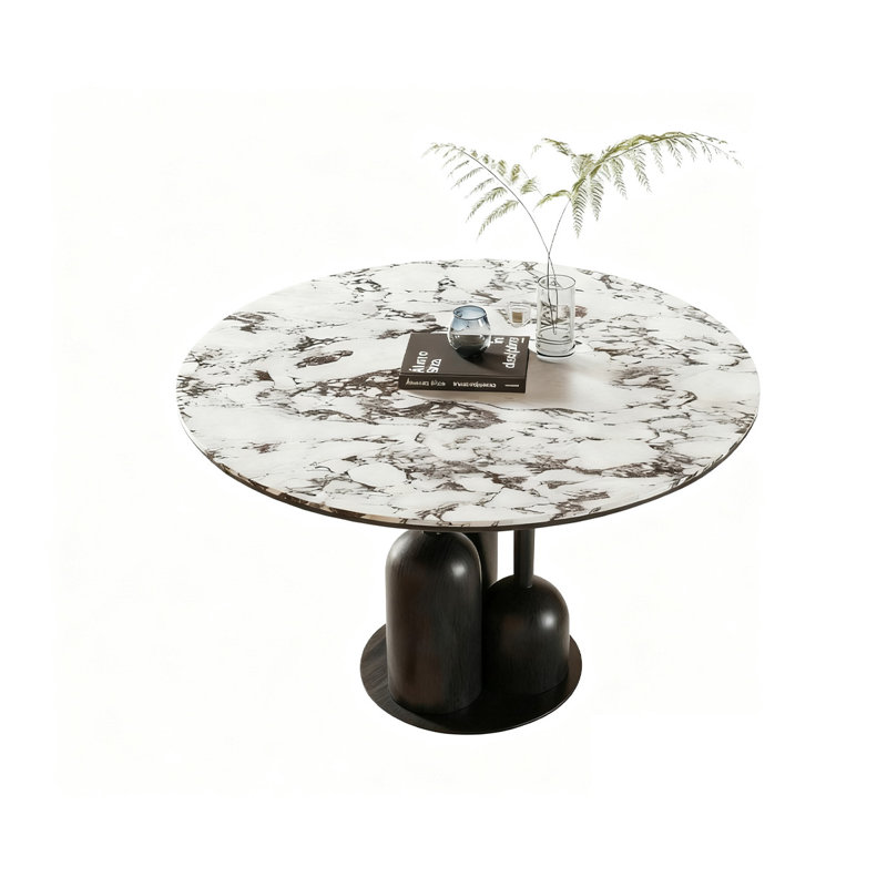 Black Round Sintered Stone Dining table, 29.53"H x 39.37"L x 39.37"W