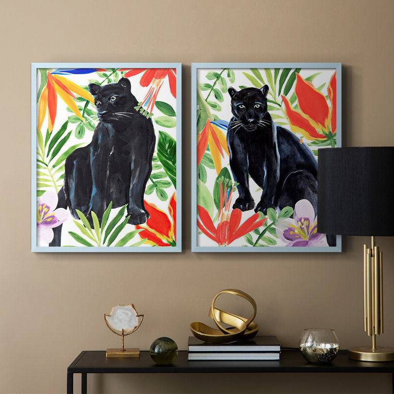 «Panther's Paradise I», reproduction encadrée de qualité supérieure - prête à être accrochée - aucun clou requis - aucun clou requis