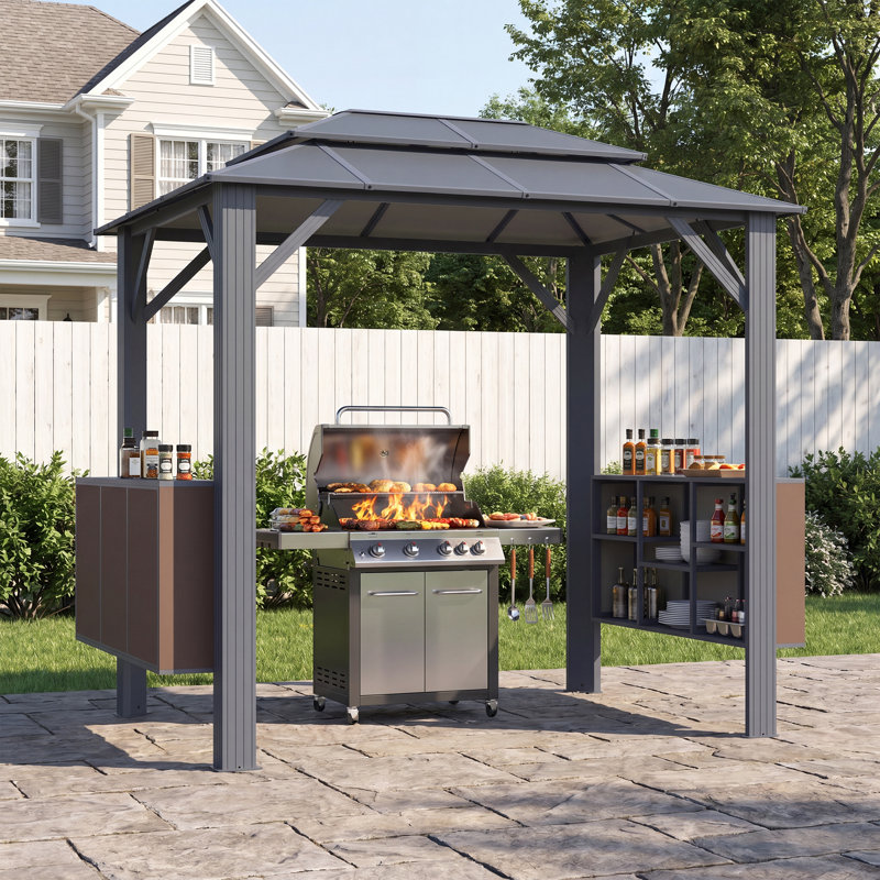 8 Ft. W X 6 Ft. D Professional Grill Gazebo with Aluminum-Plastic Panels & Integrated Storage – All-Weather Outdoor Kitchen Solution