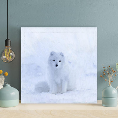 «Snow Fox On Snowfield» - Impression sur toile tendue carrée 1 pièce