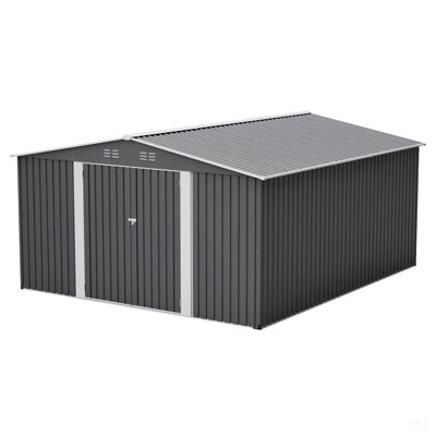 Outdoor Metal Storage Shed, Large Garden Tool Shed With Lockable Double Doors, Waterproof Yard Building, Patio