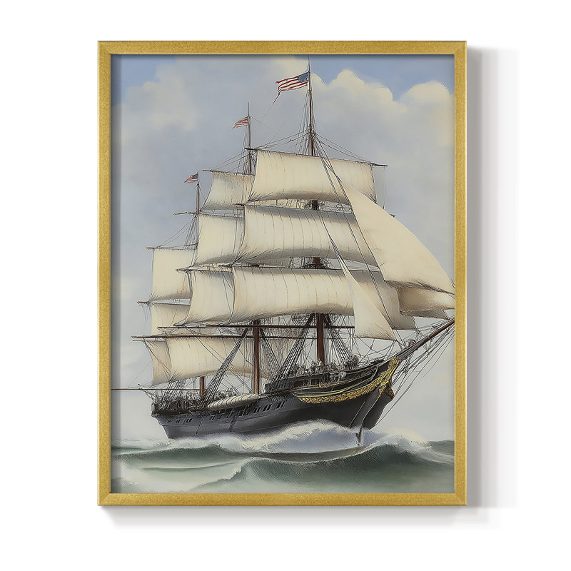 NAUTICAL Series LXVI, reproduction encadrée - bois massif, H 21 po x l 17 po, Doré
