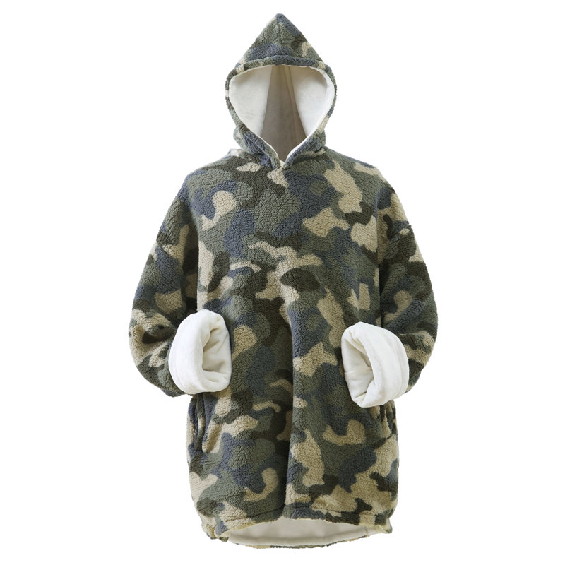 Green Sherpa Faux Fur Hooded Reversible Wearable Blanket