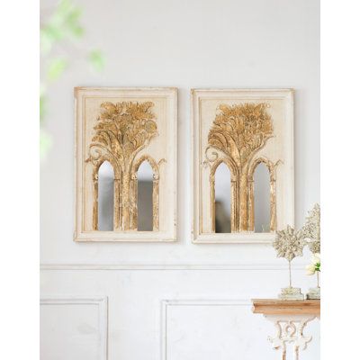 Miroir mural Mid-Century moderne avec détails feuille d'or, ensemble de 2