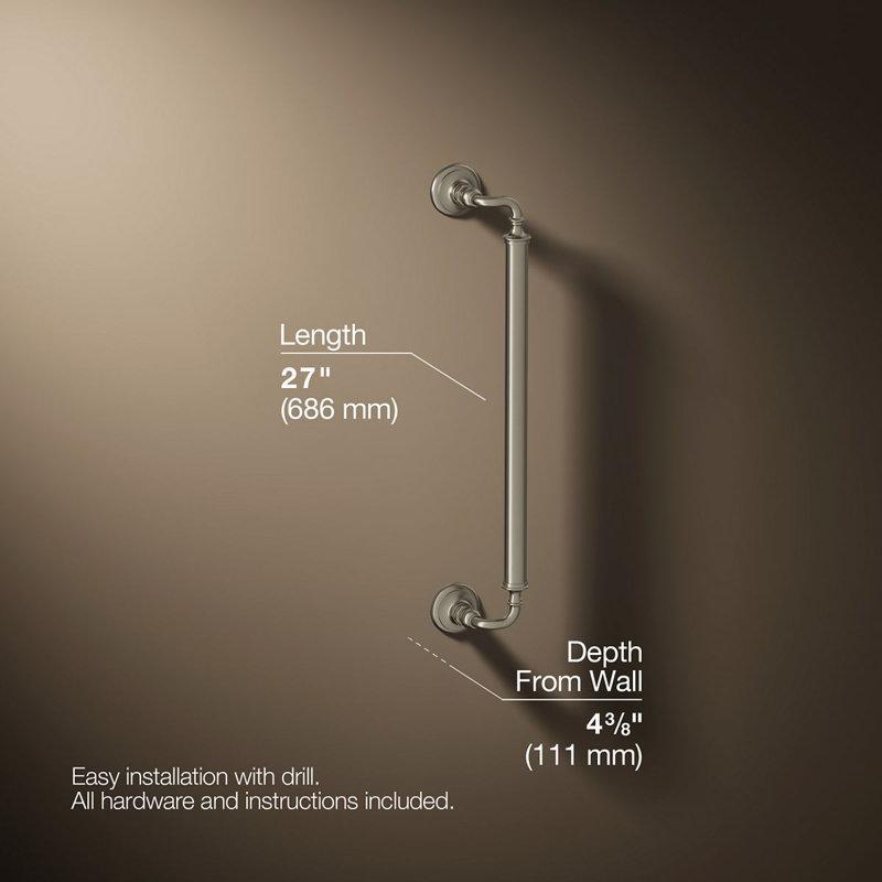 Barre d'appui Kohler Artifacts, Nickel brossé éclatant, L 24 po