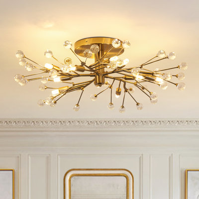 Plafonnier semi-encastré en cristal 10 branches Vintage