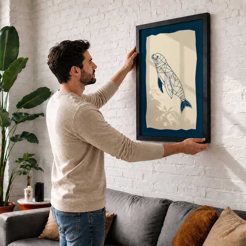 Fish Geometric - Print, A2 - 59.4 x 42.0 cm, White