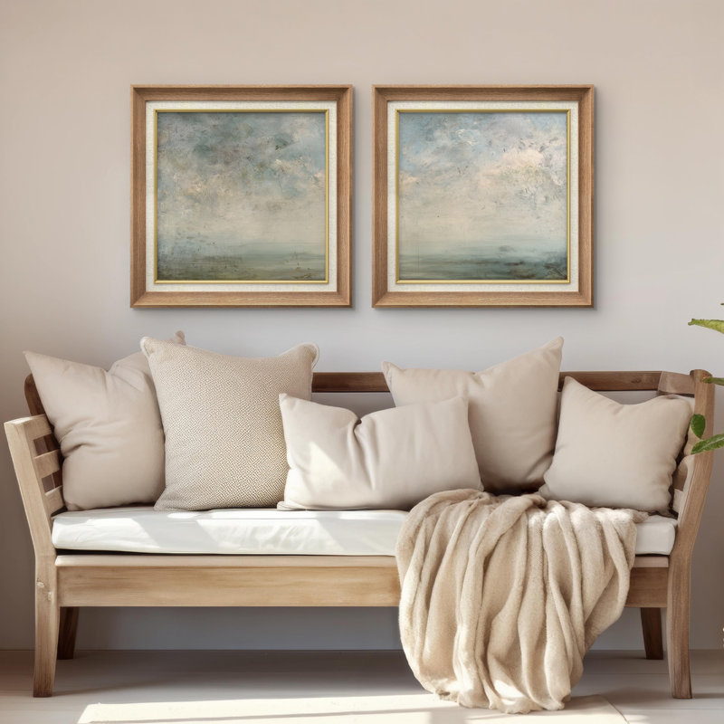 Calm Sky and Ocean Horizon Neutral Coastal Scene, H 26 po x l 26 po, Cadre de galerie naturel