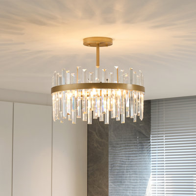 Maggio 5-Light 18.5" Glossy Light Brass Crystal Prism Drum Semi Flush Mount