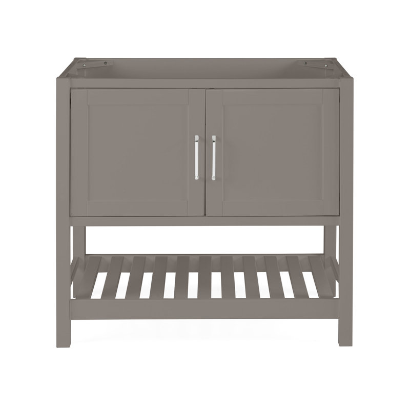 Gray Pine Freestanding Vanity Cabinet with Open Shelf
