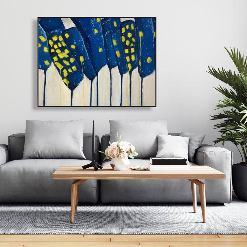 Abstract Blue Flowers - Framed Canvas Art for Home Decor