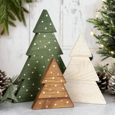 Christmas Decor, Set of 3 Wooden Tabletop Christmas Tree Decorations Sign, Farmhouse Neutral Freestanding X-mas Tree
