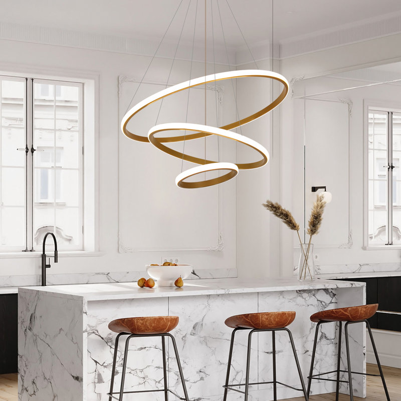 Dado 3 - Light LED Tiered Chandelier, Gold, 33.46" H x 23.6" W x 23.6" D