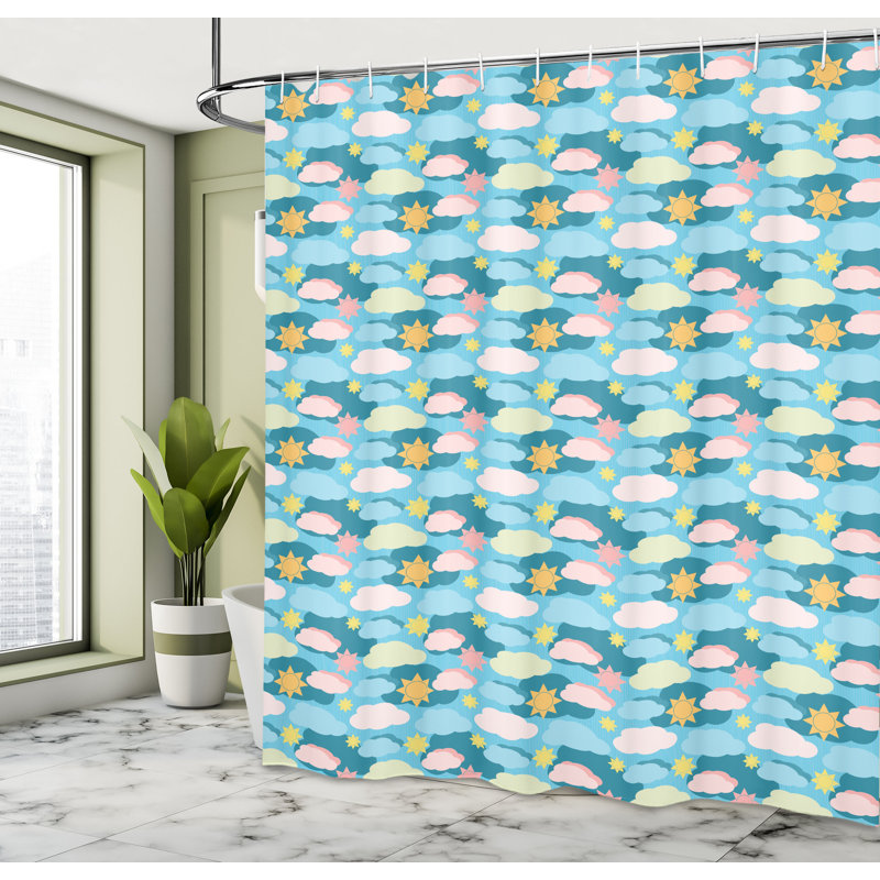 East Urban Home Clouds Shower Curtain Graphic Design Clouds Suns Multicolor, 70"H x 69"W