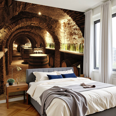 Papier peint à peler et coller, tonneaux de vin, cave, peintures murales, papier peint amovible, adhésif en PVC, H 100 po x l 144 po, pour chambre à coucher, salon