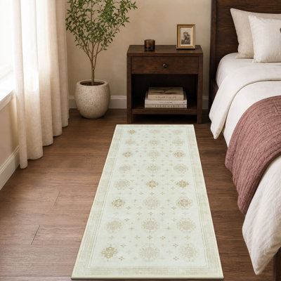 Kitchen 2x6 Runner Rugs Non Skid Washable for Entryway Hallways,Vintage Geometric Star Medallions Runner Rug for Stair, Beige, 2'x6'