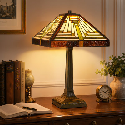 Tiffany Style Colorful Stained Glass Table Lamp, 1-Light E26 Base, In-Line On/Off Switch