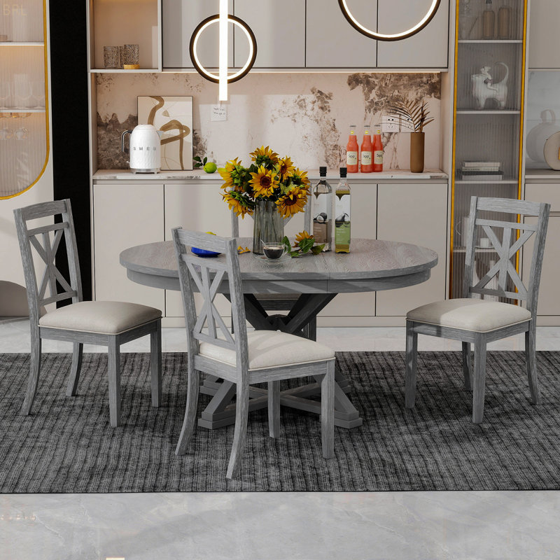 Ensemble de table de salle à manger extensible et de chaises rembourrées Trexm Retro, Gris