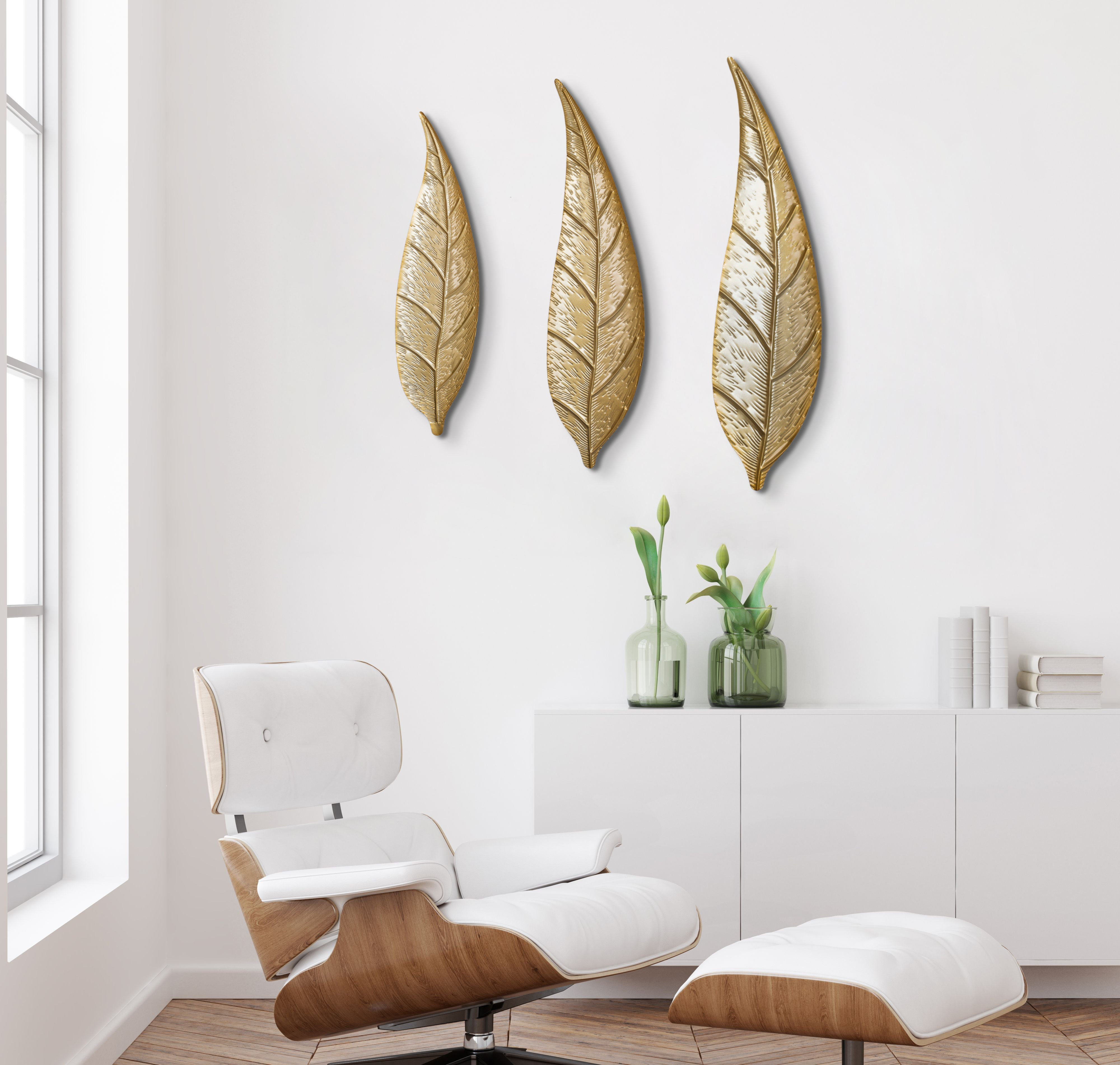 3 Piece Golden Leaves Metal Wall Decor, Large Wall Art, Wall Decor for  Living Room, Bedroom, Office, Easy to Install