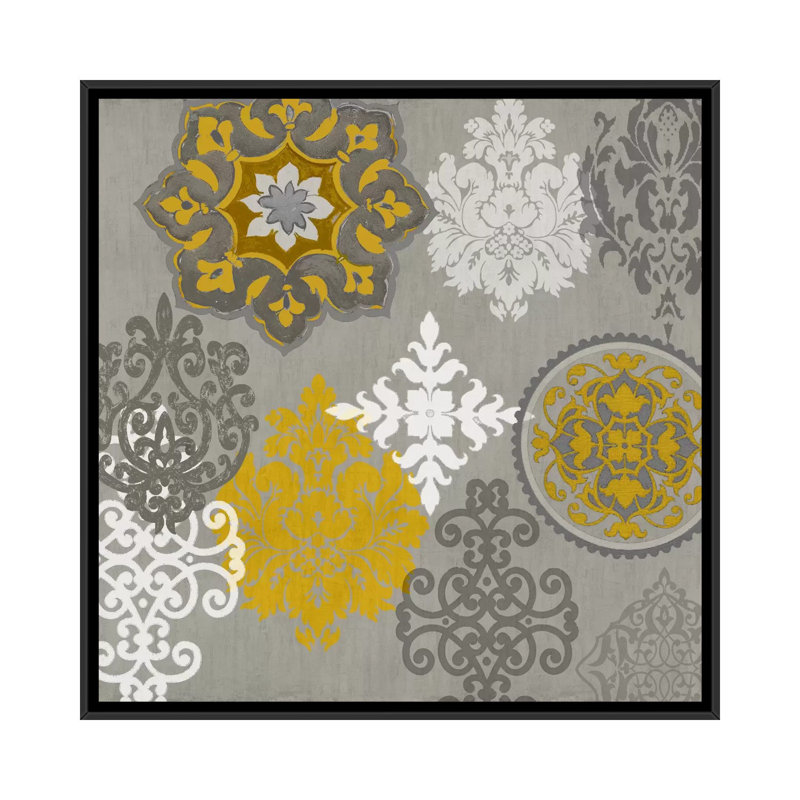 «Decorative Ornaments in Gold I», impression sur toile, H 18 po x l 18 po x P 1,5 po, Pas de tapis, Toile encadrée noire