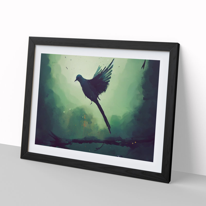 Dove Abstract - Single Picture Frame Print, Black, 46cm H x 64cm W