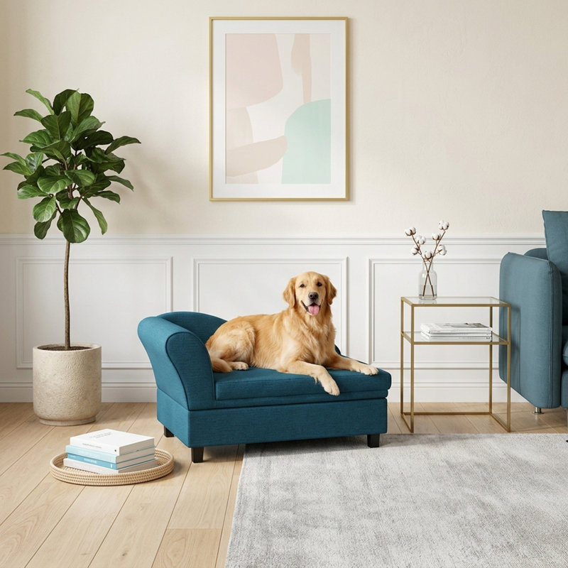 Sofa pour chien avec dossier et rangement, 30, Bleu très foncé