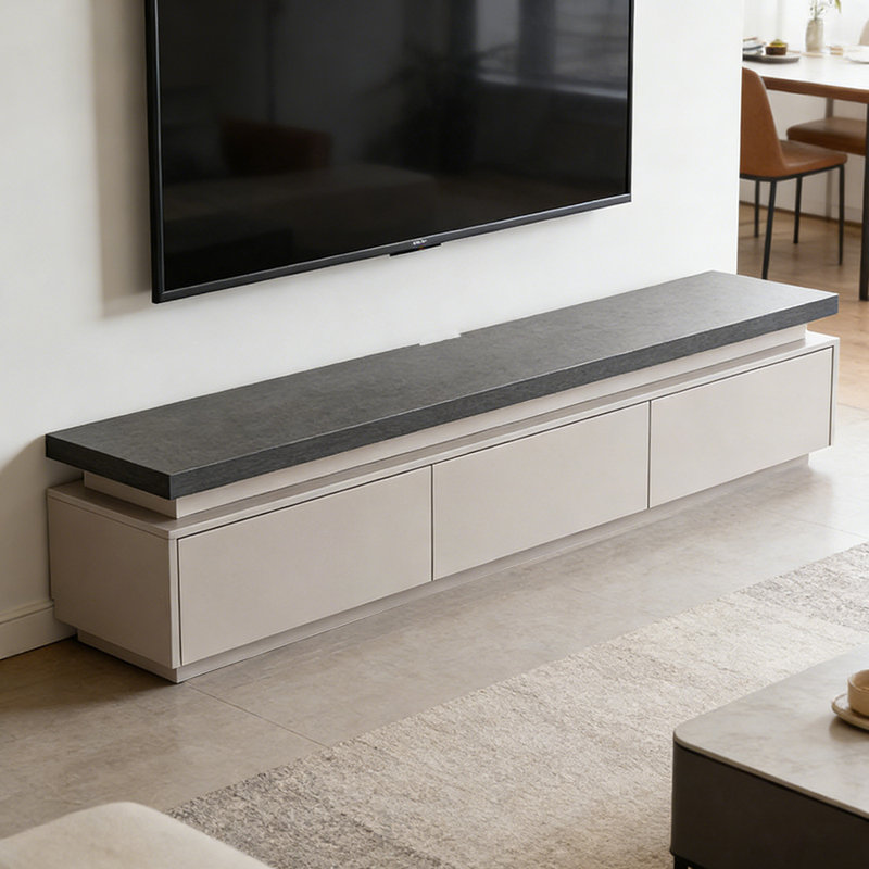 Meuble télé en bois Modern Simplicity, 16.53" H x 82.67" L x 15.74" W, Blanc cassé / noir