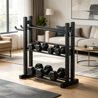 Support à haltères à hauteur réglable à 3 niveaux, support de poids d'une capacité de 1000 lb, compact pour la gymnastique à domicile