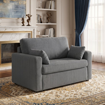 Causeuse convertible à accoudoirs carrés 47,2 po en velours côtelé avec table pliable et ports USB