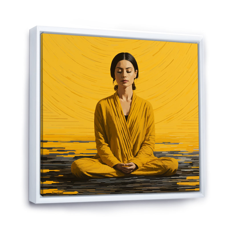 Art méditation jaune et gris - méditation, Cadre flottant blanc, H 30 po x l 30 po x P 1,5 po