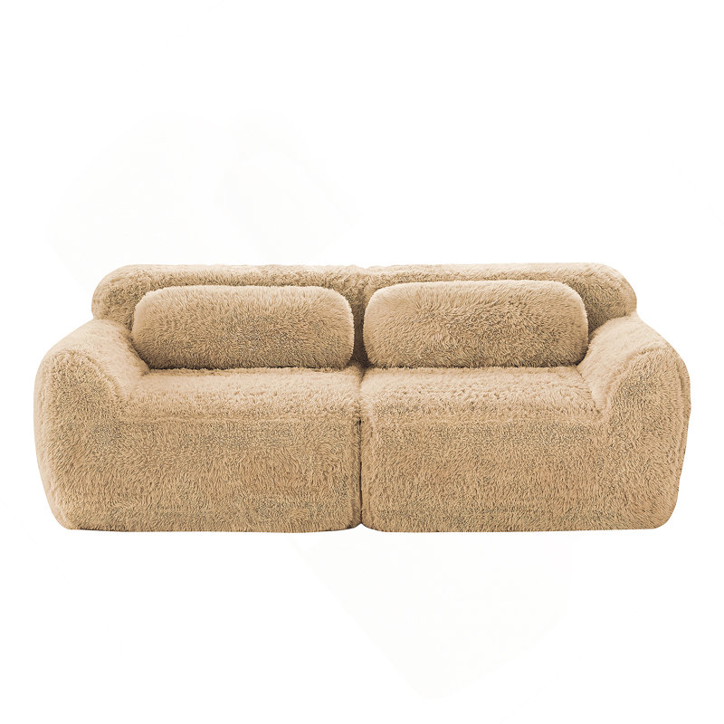 Canapé modulaire à 2 places pour canapé modulaire, conception antidérapante en tissu moelleux et moelleux, éponge haute densité 32D, conception ergonomique sans assemblage, avec coussins décoratifs pour étude, kaki clair