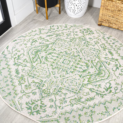 Truman Bohemian Medallion Textured Weave Green/Cream Indoor/Outdoor Rug