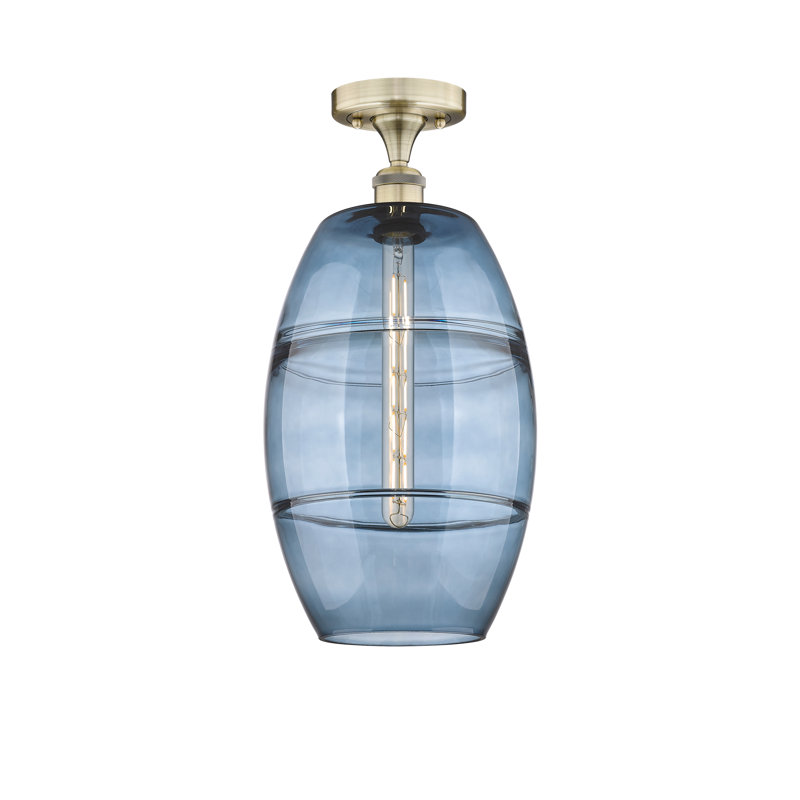 Plafonnier semi-encastré 1 lumière Edison - Abiagael, Laiton antique, Bleu princesse, H 18,63 po x l 10 po x P 10 po
