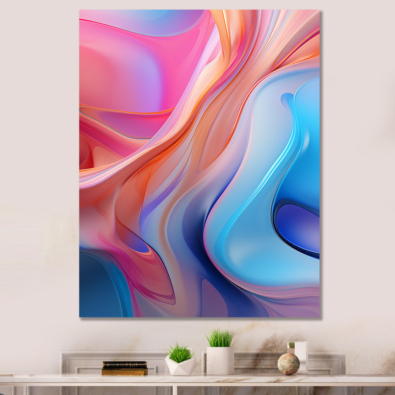 Art mural sur toile abstrait transitionnel bleu et rose II, Toile tendue, H 32 po x l 16 po x P 1 po