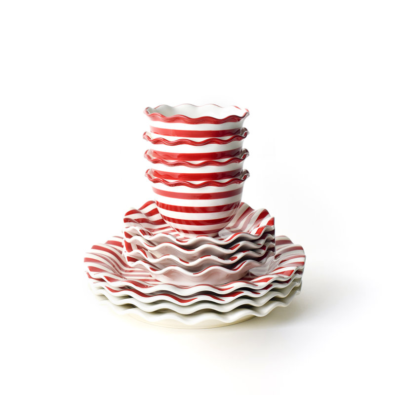 Ensemble 12 pièces de vaisselle Red Stripe Ruffle