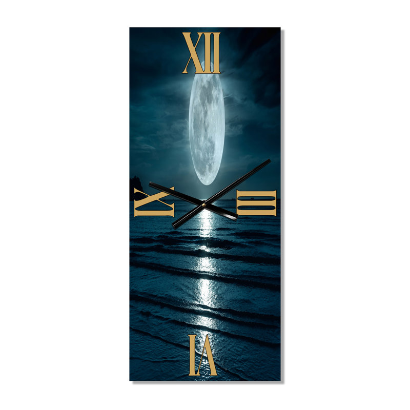 Super Moon Over The Sea I - Horloge murale moderne, Grand