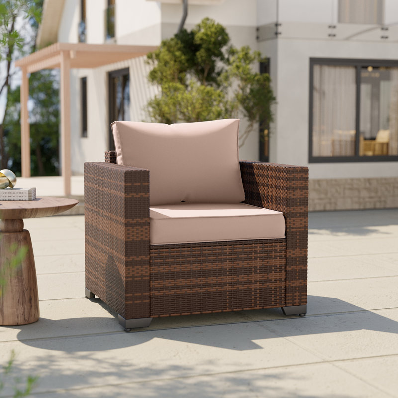 Chaise de patio en osier avec coussins, Beige
