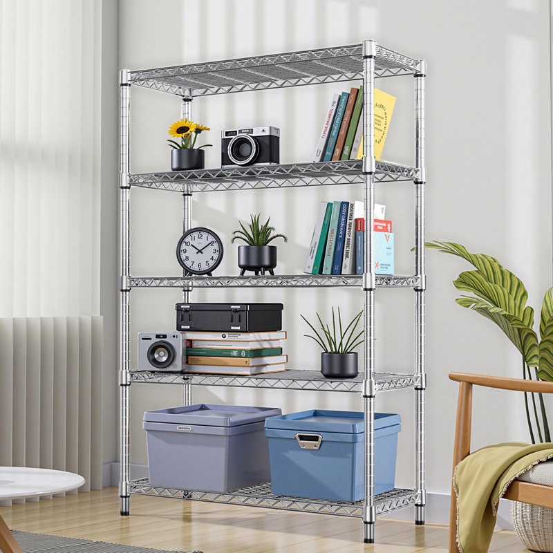 5 tablettes utilitaires, capacité de 1 750 lb, hauteur réglable, assemblage facile, idéal pour la maison, le bureau, le garage - support en fil d'acier 5, charge, étagères, utilisation polyvalente dans la cuisine, le balcon, la salle de sport, vertical