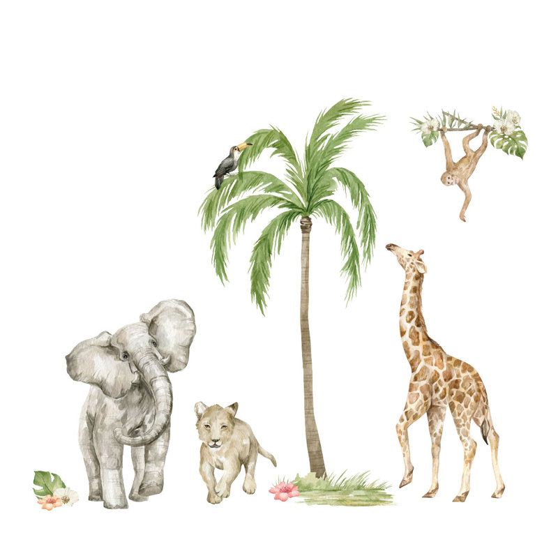 Watercolour Jungle Scene Wall Sticker Pack