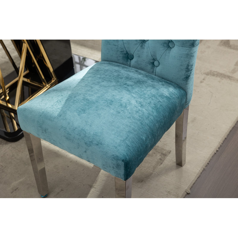 Structure en bois d'hévéa, chaise ergonomique solide en chenille de polyester, bleu lac, ensemble de 2, Lake Blue