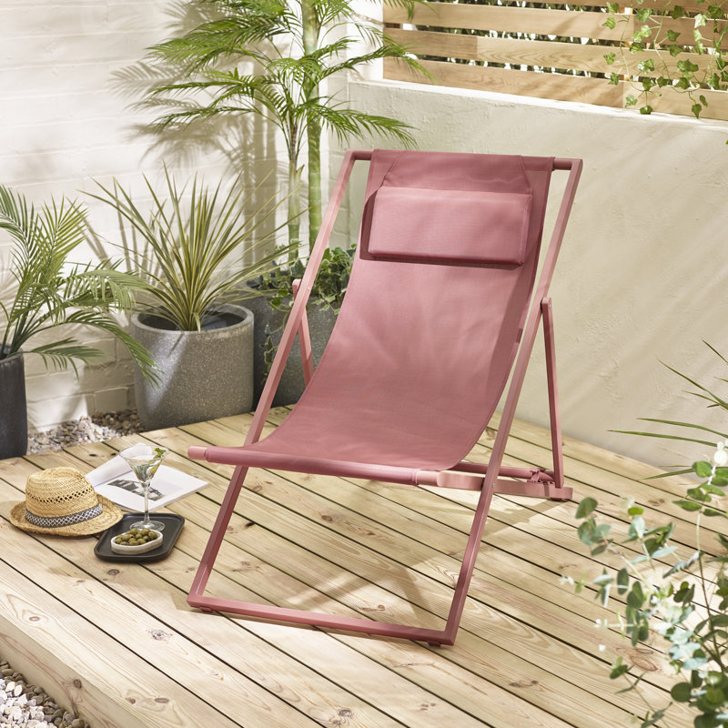 Settera Pair of Garden Sun Lounge Deck Chairs - Classic Set for Modern Patio, Pink