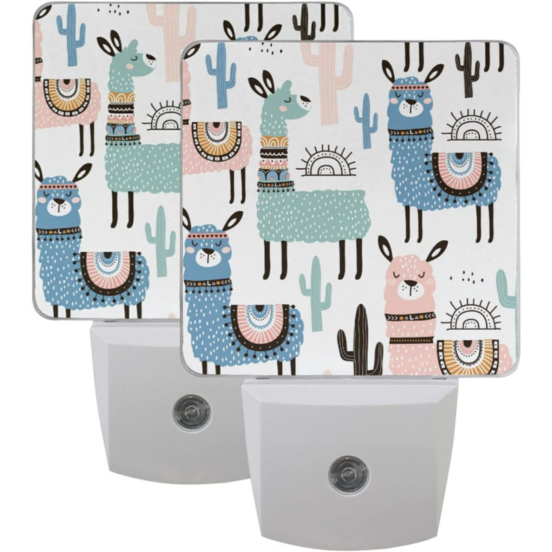 Mignon ensemble de 2 veilleuses à DEL avec cactus Alpaca