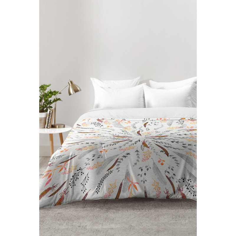 Ensemble d'édredon à motif plumes, Édredon pour lit simple TG + 1 taie décorative