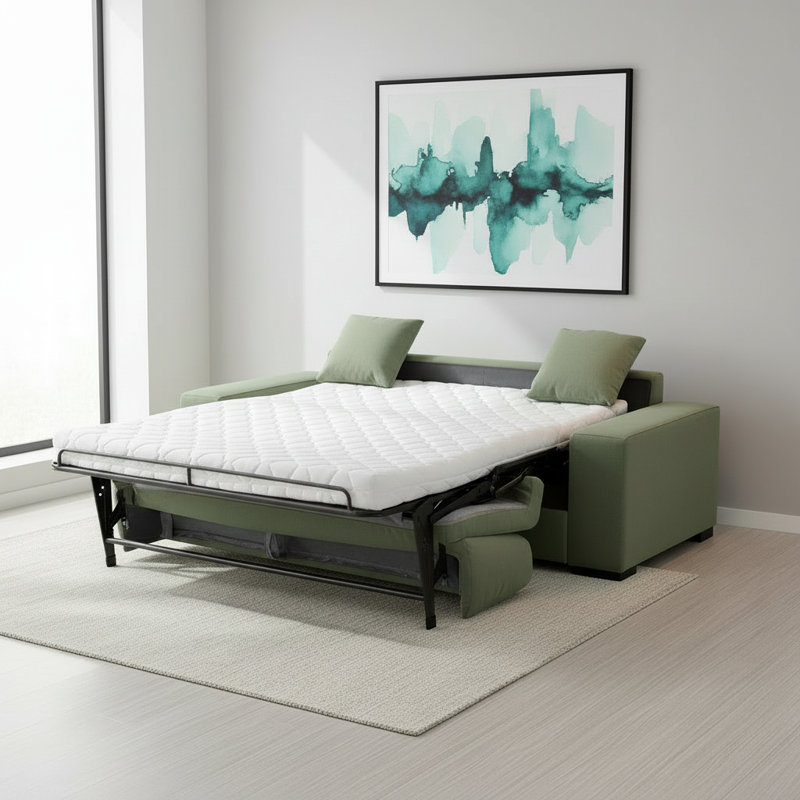 Mo 88" Italian Stain and Abrasion Resistant Performance Fabric Queen Square Arm Sleeper Sofa Bed