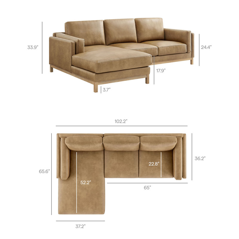 Canapé modulaire en cuir avec méridienne Roscoe, Orienté à gauche (vu de face), Grillé, Similicuir Toast