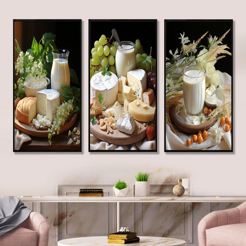 Ensemble de salon 3 pièces Milk And Cheese Creamy, H 40 po x l 60 po, Cadre flottant noir